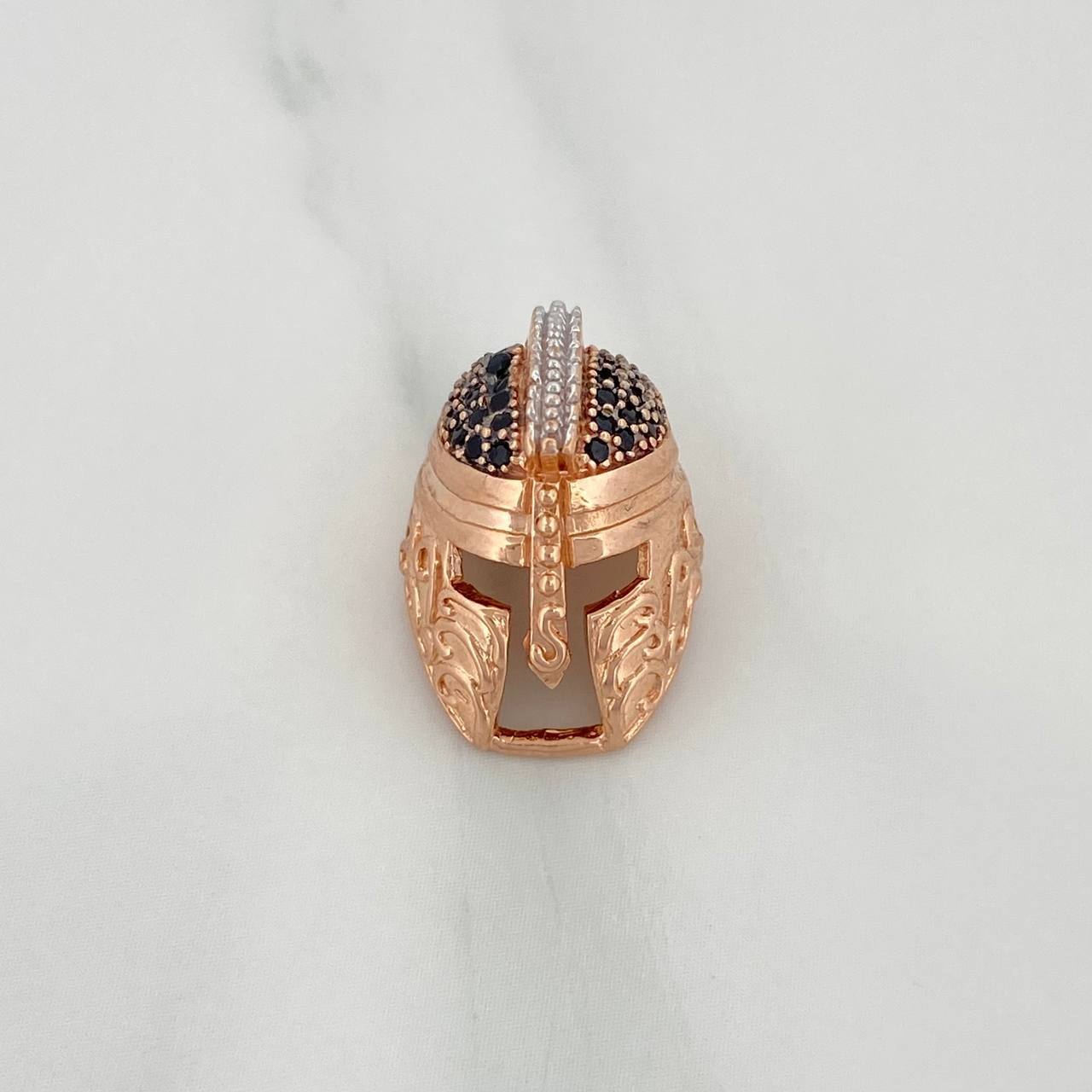 Charm Spartan Helmet 3.65gr / 1/2 in / Two-Tone White Rose 18K Gold %