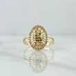 Virgin of Guadalupe Filigree Ring 2.4gr / Size 5 1/2 / White, Green, Fuchsia Zircons 18K Yellow Gold
