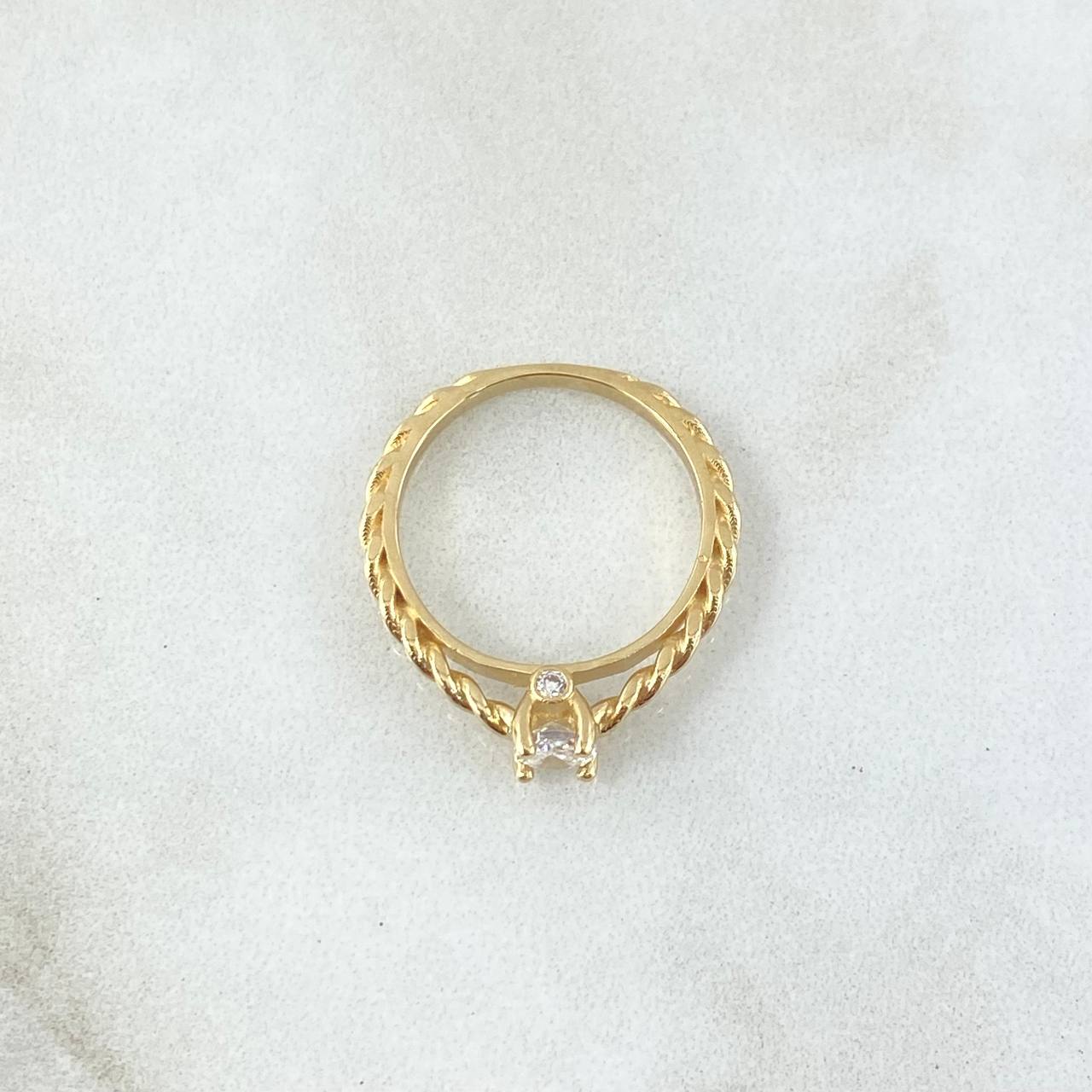 Anillo Solitario Entorchado 2.3gr / T4 1/2 / Circon Blanco Oro Amarillo 18K