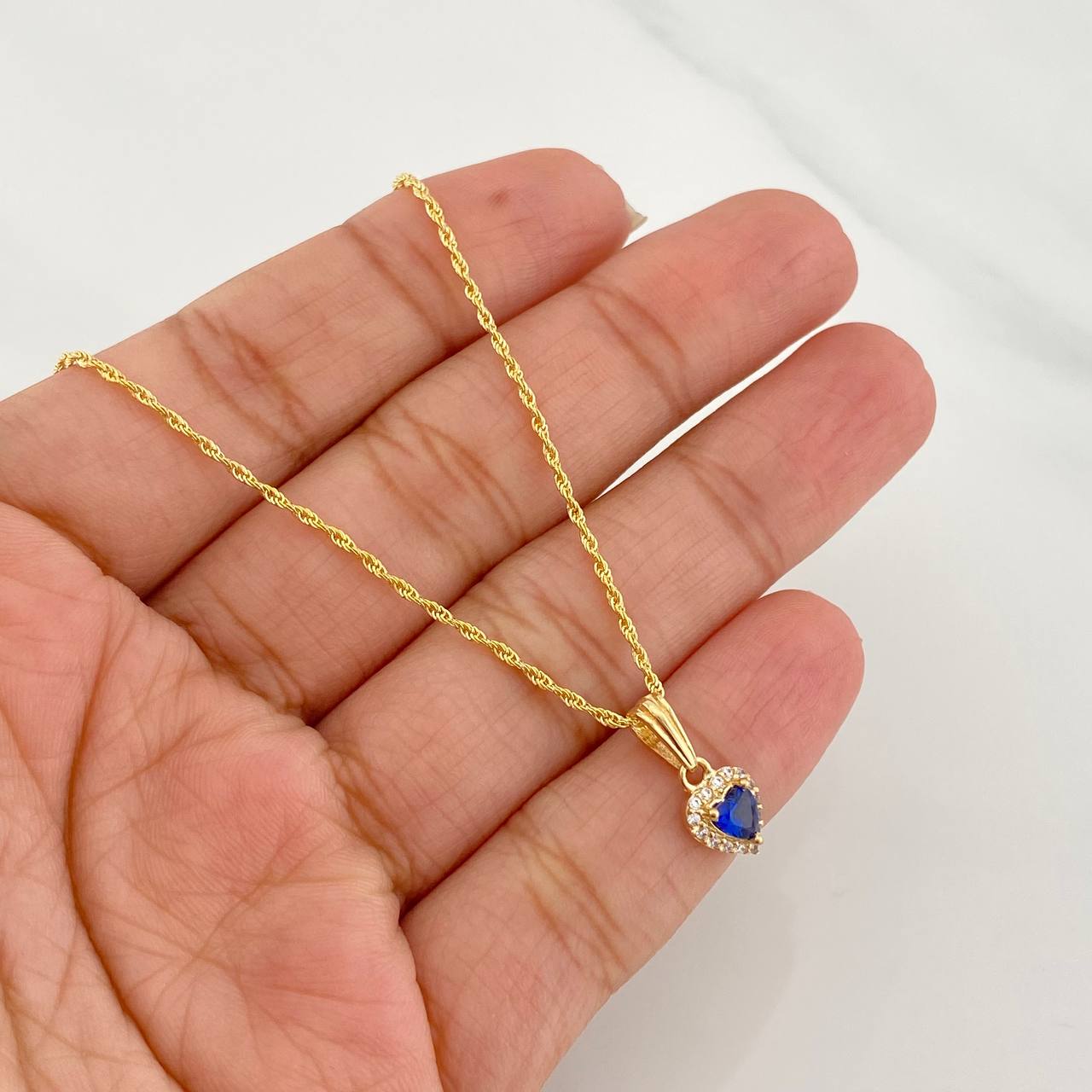 Set Cadena Lazo + Dije Halo Corazon / 1.8g / 18 in Oro Amarillo 18K
