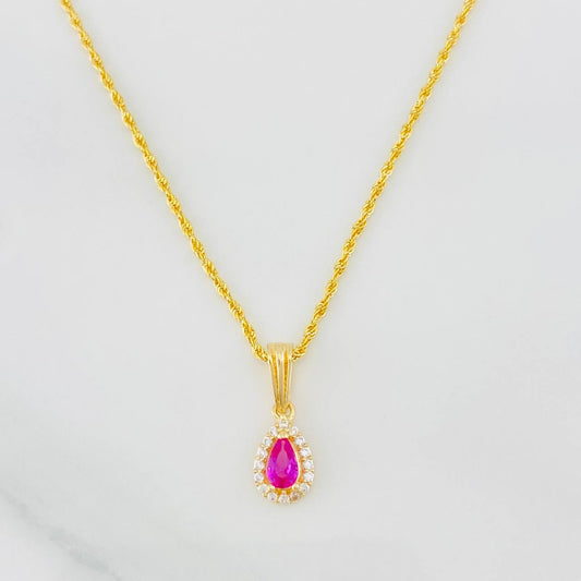 Rope Chain Set + Tear Drop Halo Pendant / 1.8g / 20 in 18K Yellow Gold