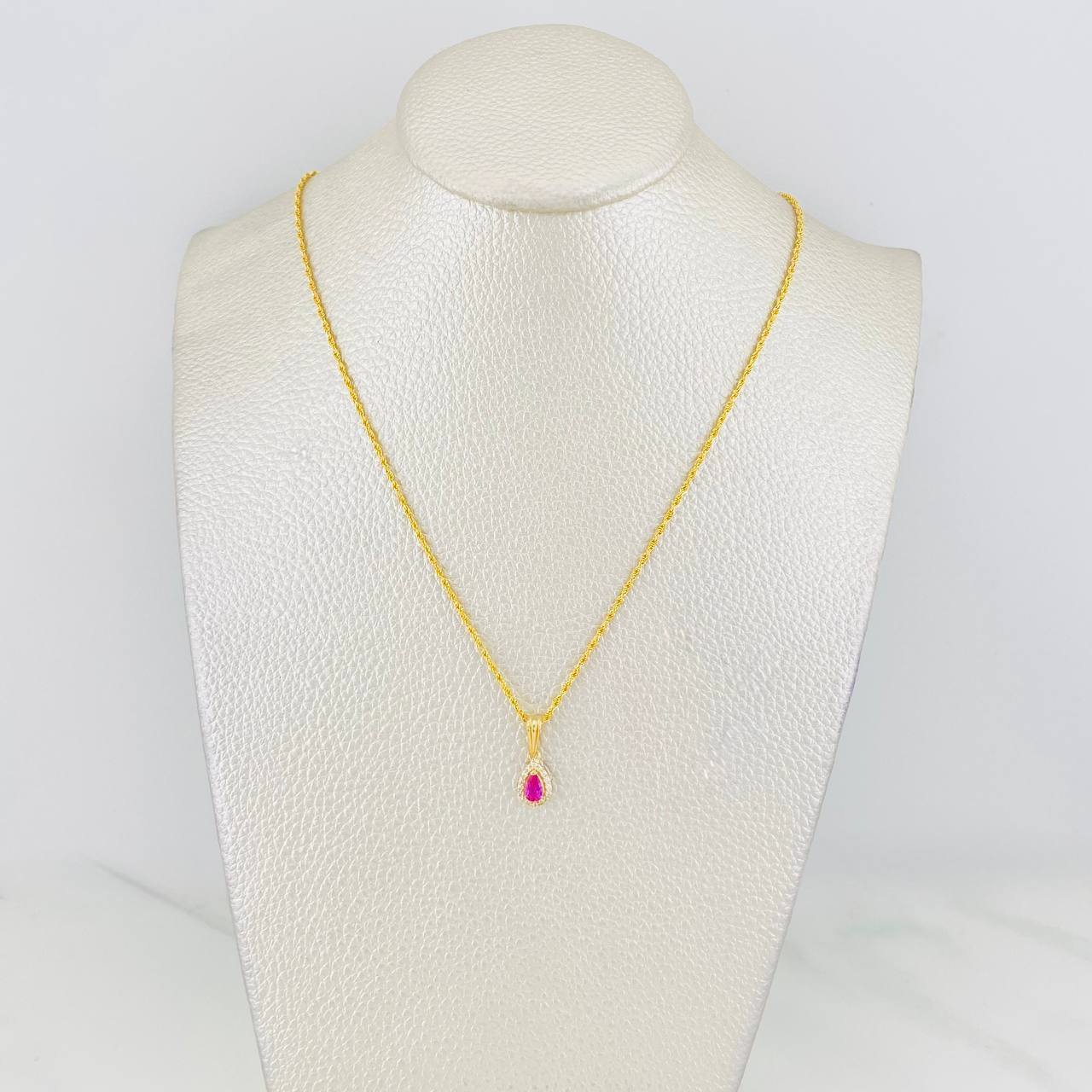 Rope Chain Set + Tear Drop Halo Pendant / 1.8g / 20 in 18K Yellow Gold