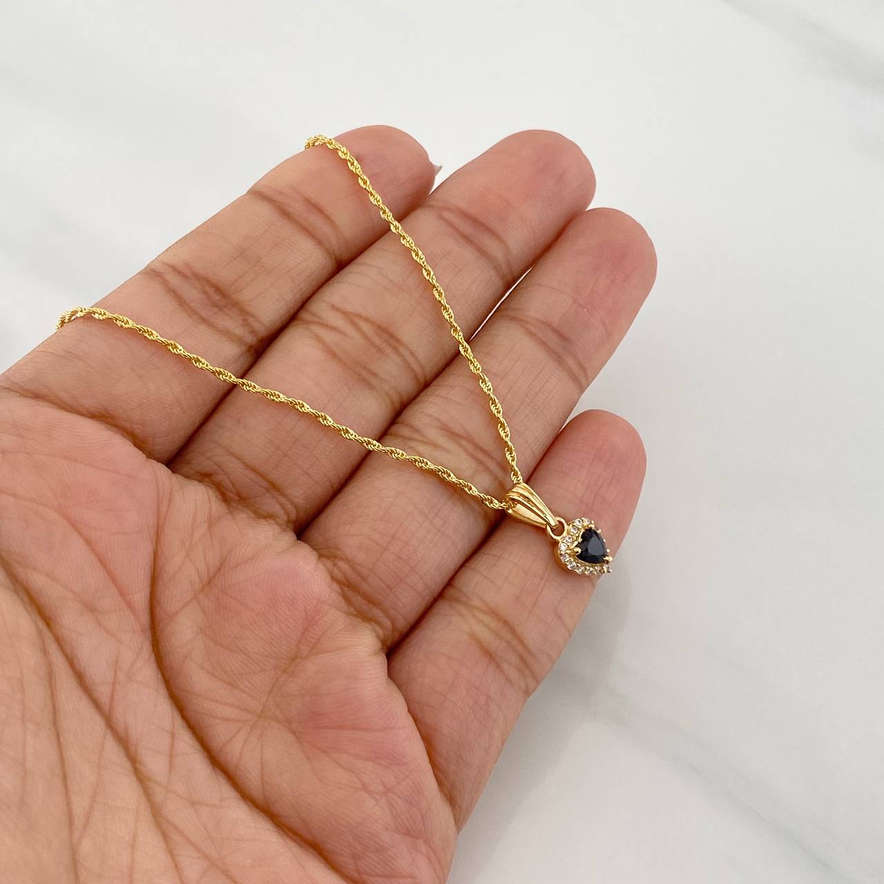Set Cadena Lazo + Dije Halo Corazon / 1.85g / 18 in Oro Amarillo 18K