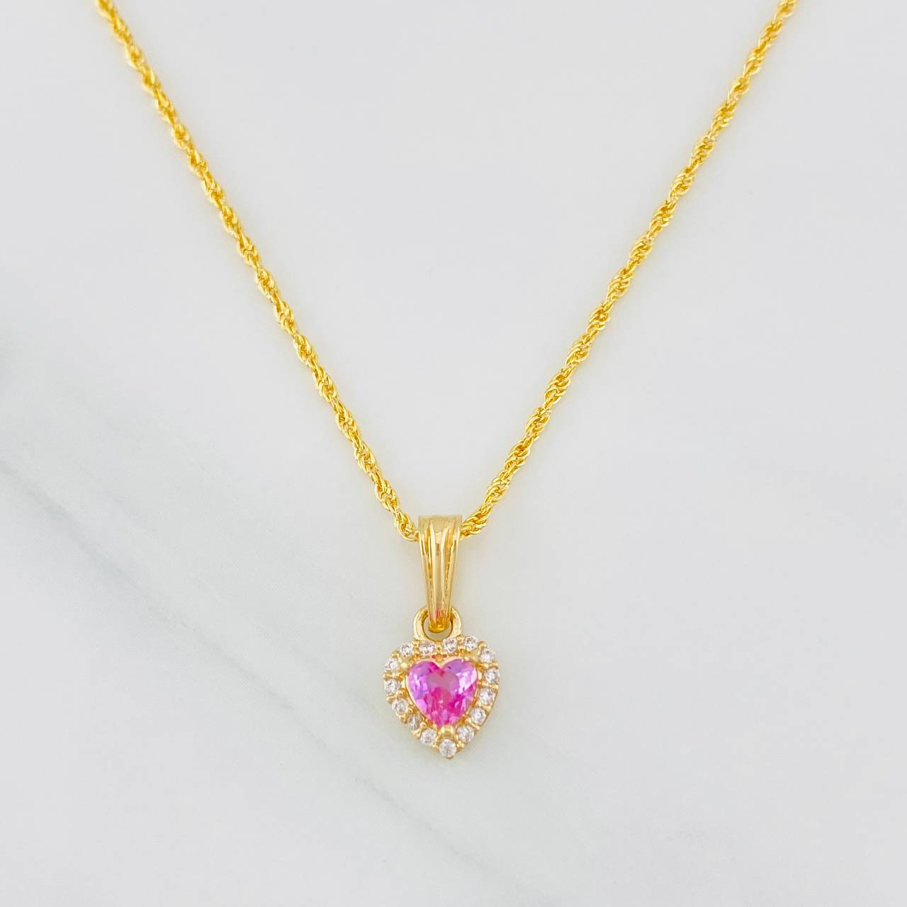 Set Cadena Lazo + Dije Halo Corazon / 1.8g / 18 in Oro Amarillo 18K
