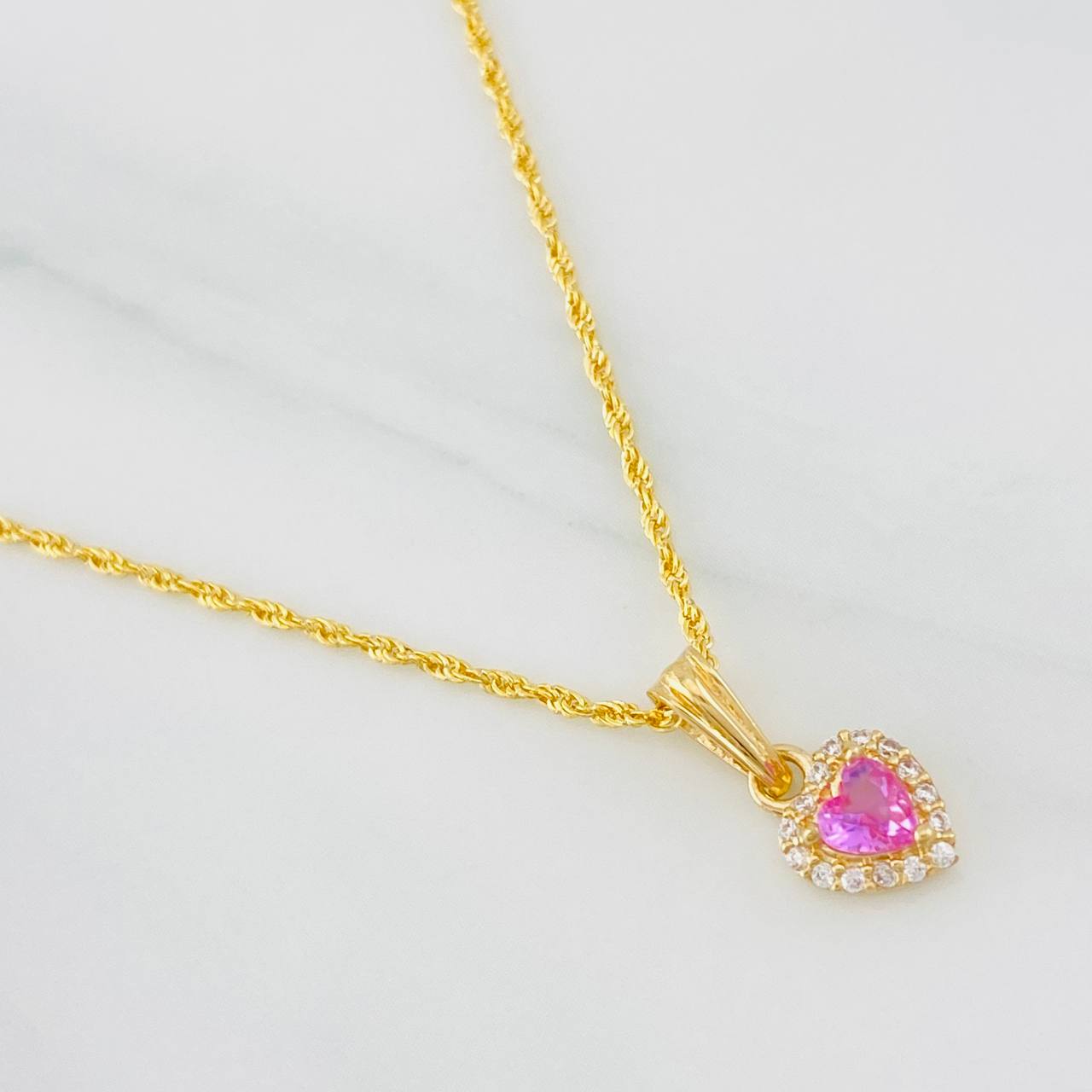 Set Cadena Lazo + Dije Halo Corazon / 1.8g / 18 in Oro Amarillo 18K
