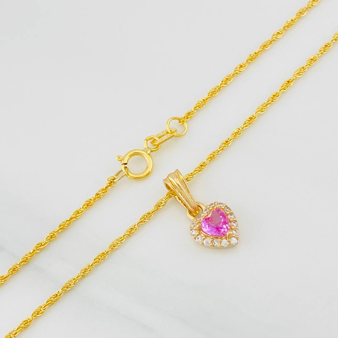 Set Cadena Lazo + Dije Halo Corazon / 1.75g / 18 in Oro Amarillo 18K