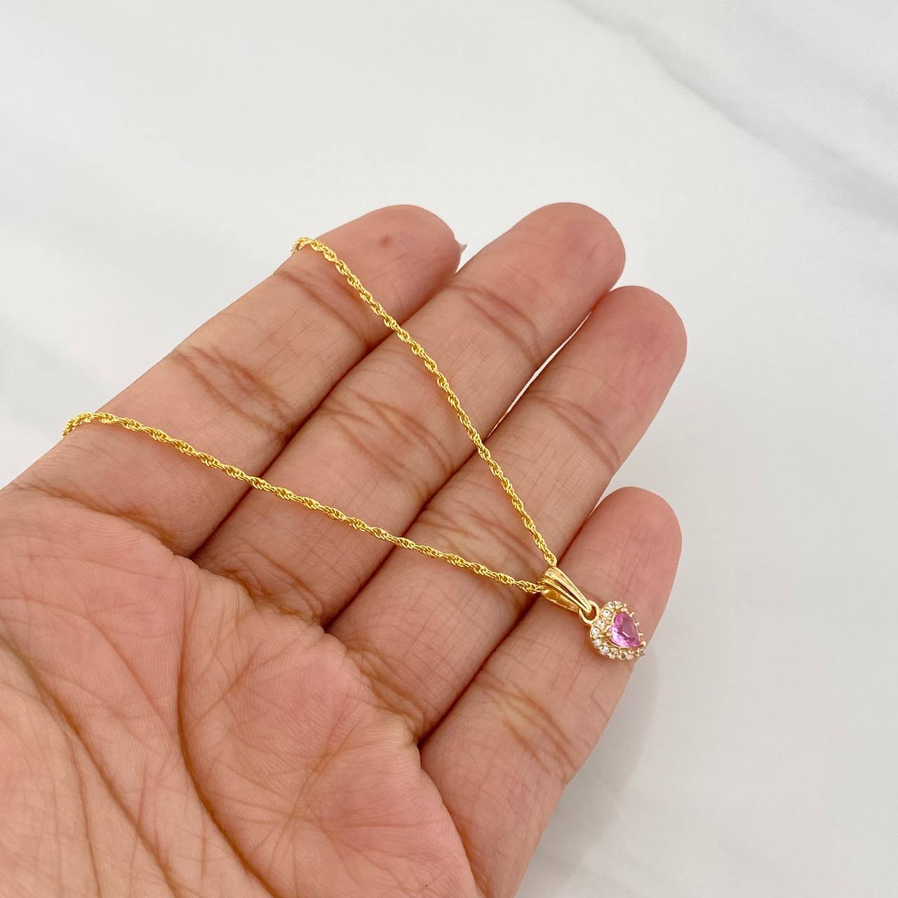 Set Cadena Lazo + Dije Halo Corazon / 1.75g / 18 in Oro Amarillo 18K