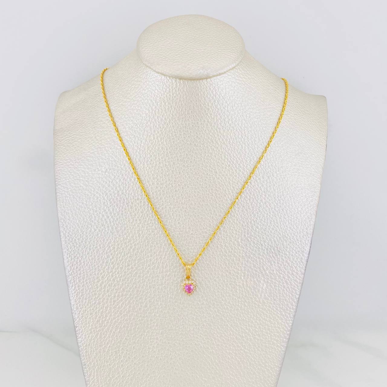 Set Cadena Lazo + Dije Halo Corazon / 1.75g / 18 in Oro Amarillo 18K
