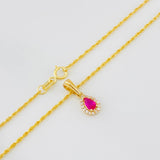 Rope Chain Set + Tear Drop Halo Pendant / 1.6g / 18 in Yellow Gold 18K