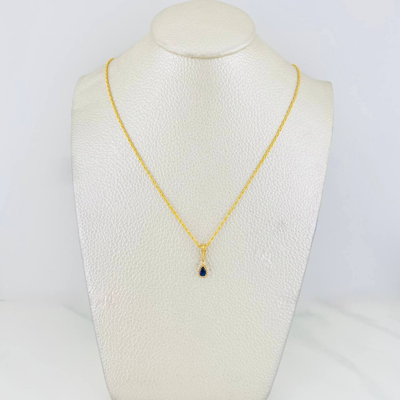 Rope Chain Set + Tear Drop Halo Pendant / 1.7g / 20 in 18K Yellow Gold