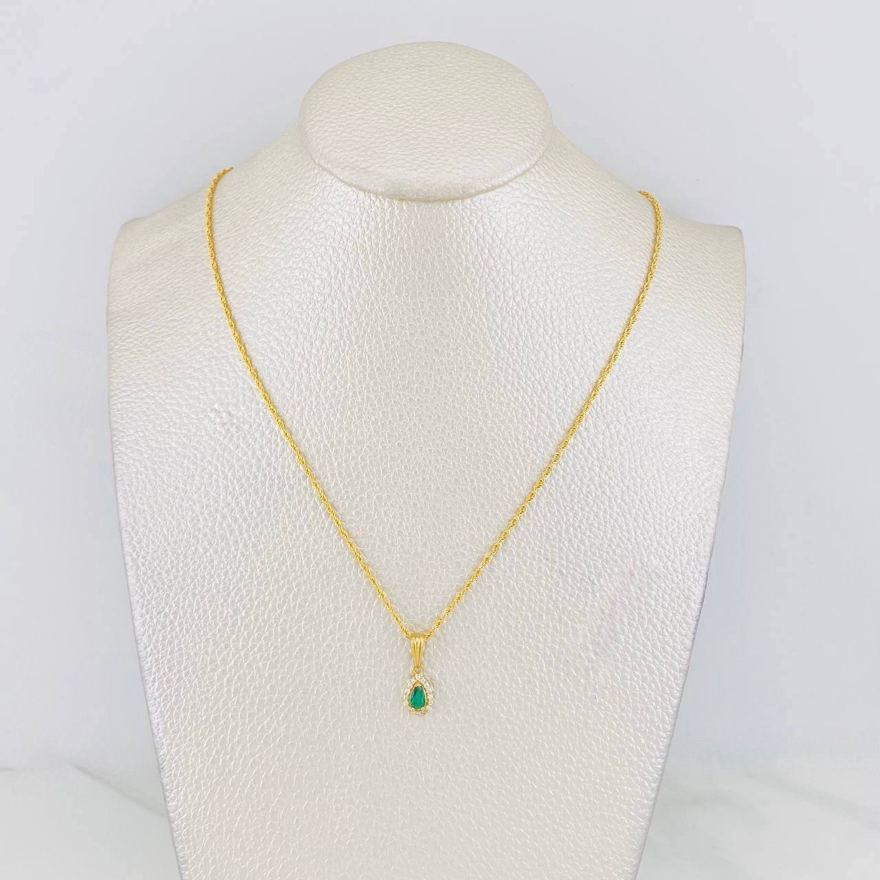Set Rope Chain + Tear Halo Pendant / 2.1g / 20 in 18K Yellow Gold