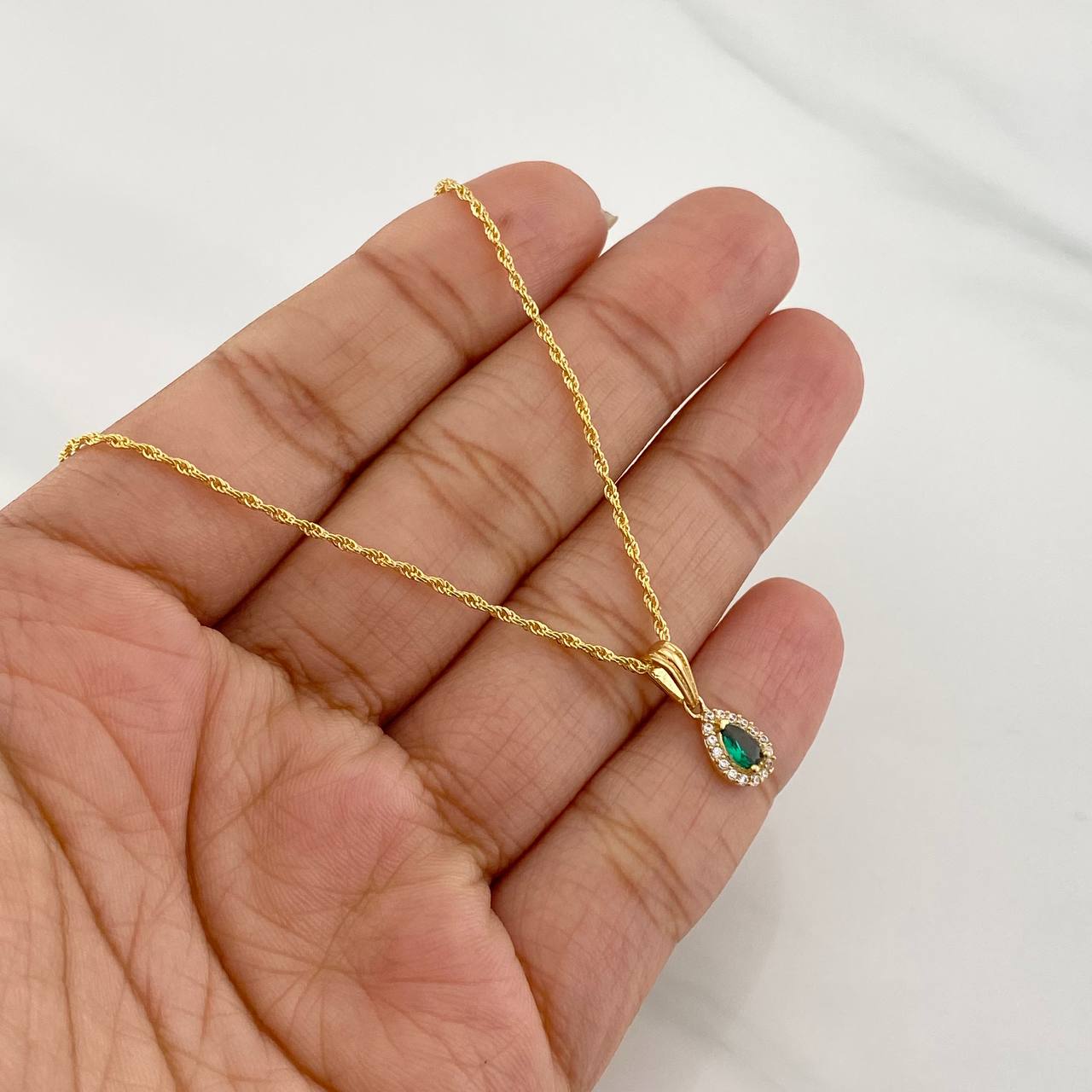 Rope Chain Set + Tear Drop Halo Pendant / 1.6g / 18 in Yellow Gold 18K