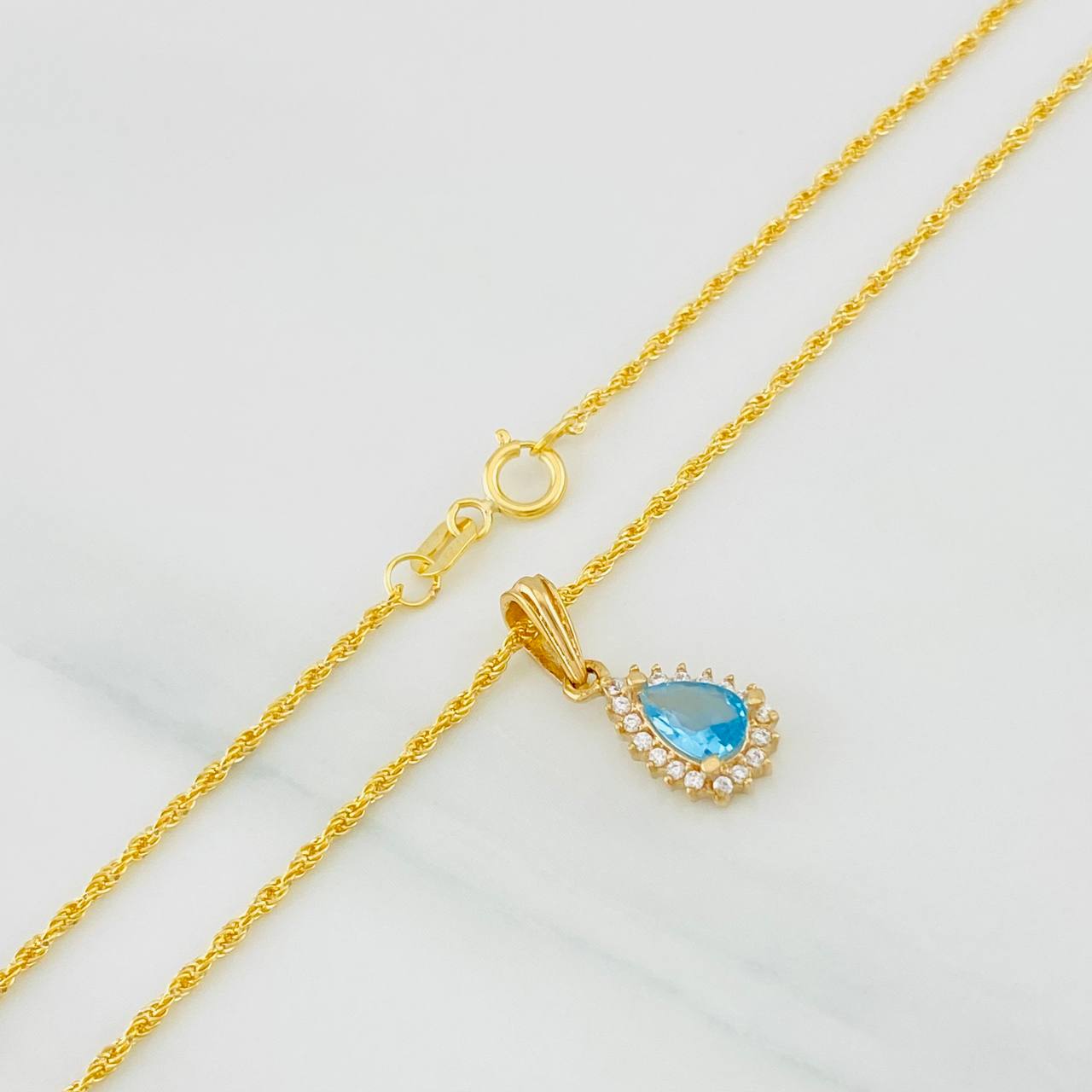Set Rope Chain + Tear Halo Pendant / 2.1g / 20 in 18K Yellow Gold