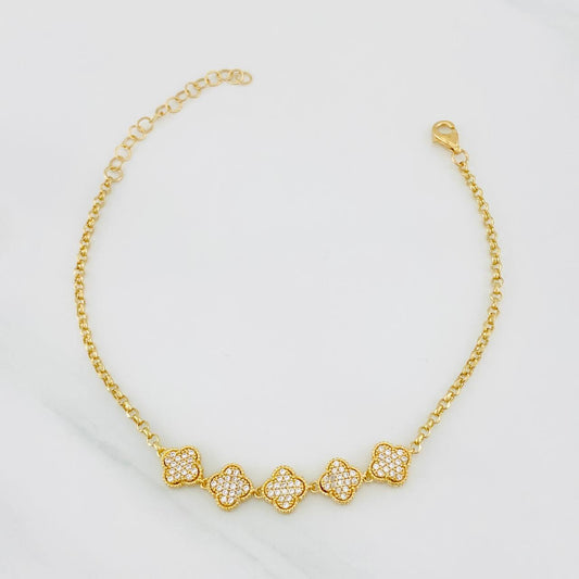 Pulso Modulable Rolo Trébol 4.85g / 7 in - 8 1/4 in / 2mm Oro Amarillo 18K