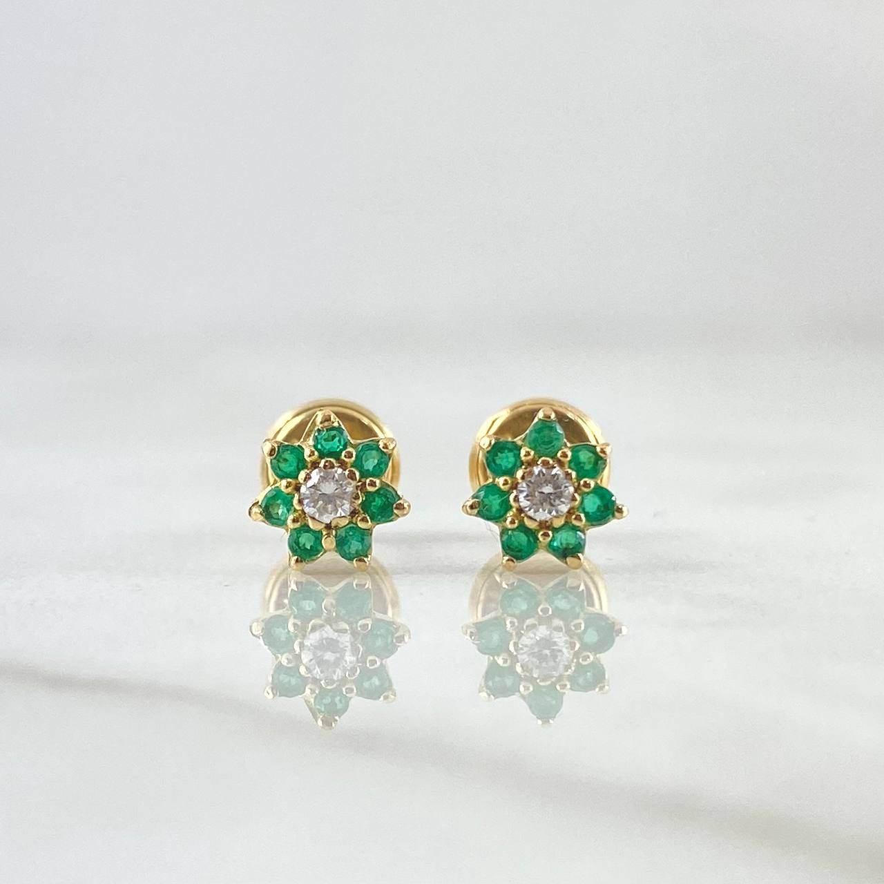 Stud Earrings Septima Flor 1gr / Esmeraldas 22pts Diamante 1pts Oro Amarillo 18K (Jewel)