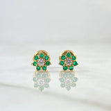 Stud Earrings Septima Flor 1gr / Esmeraldas 22pts Diamante 1pts Oro Amarillo 18K (Jewel)