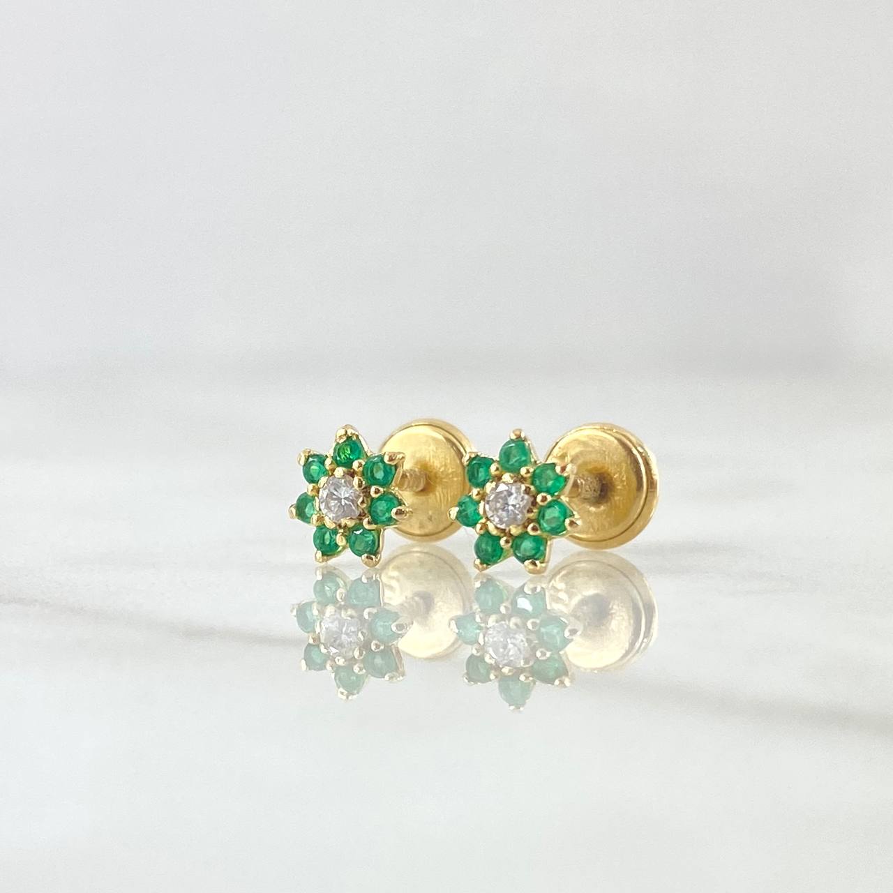Stud Earrings Septima Flor 1gr / Esmeraldas 22pts Diamante 1pts Oro Amarillo 18K (Jewel)