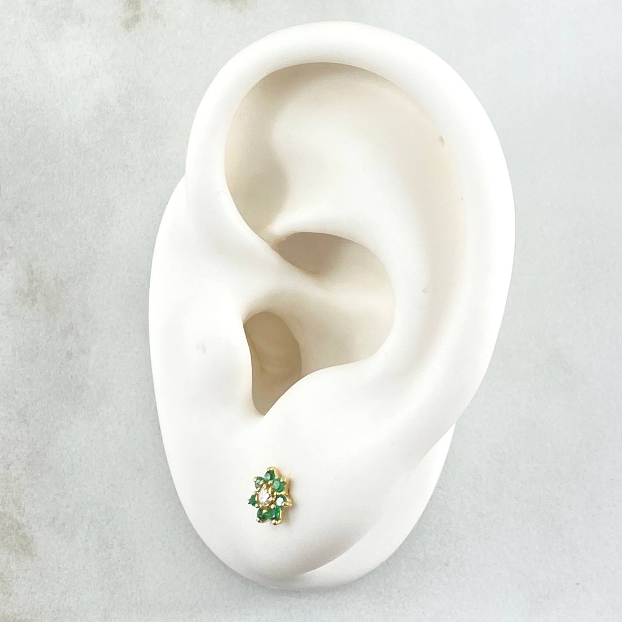 Stud Earrings Septima Flor 1gr / Esmeraldas 22pts Diamante 1pts Oro Amarillo 18K (Jewel)