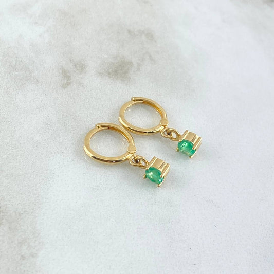Hoop Earrings Hanging Point 2.1gr / 1.9cm / Emerald 52pts 18K Yellow Gold (Jewel)