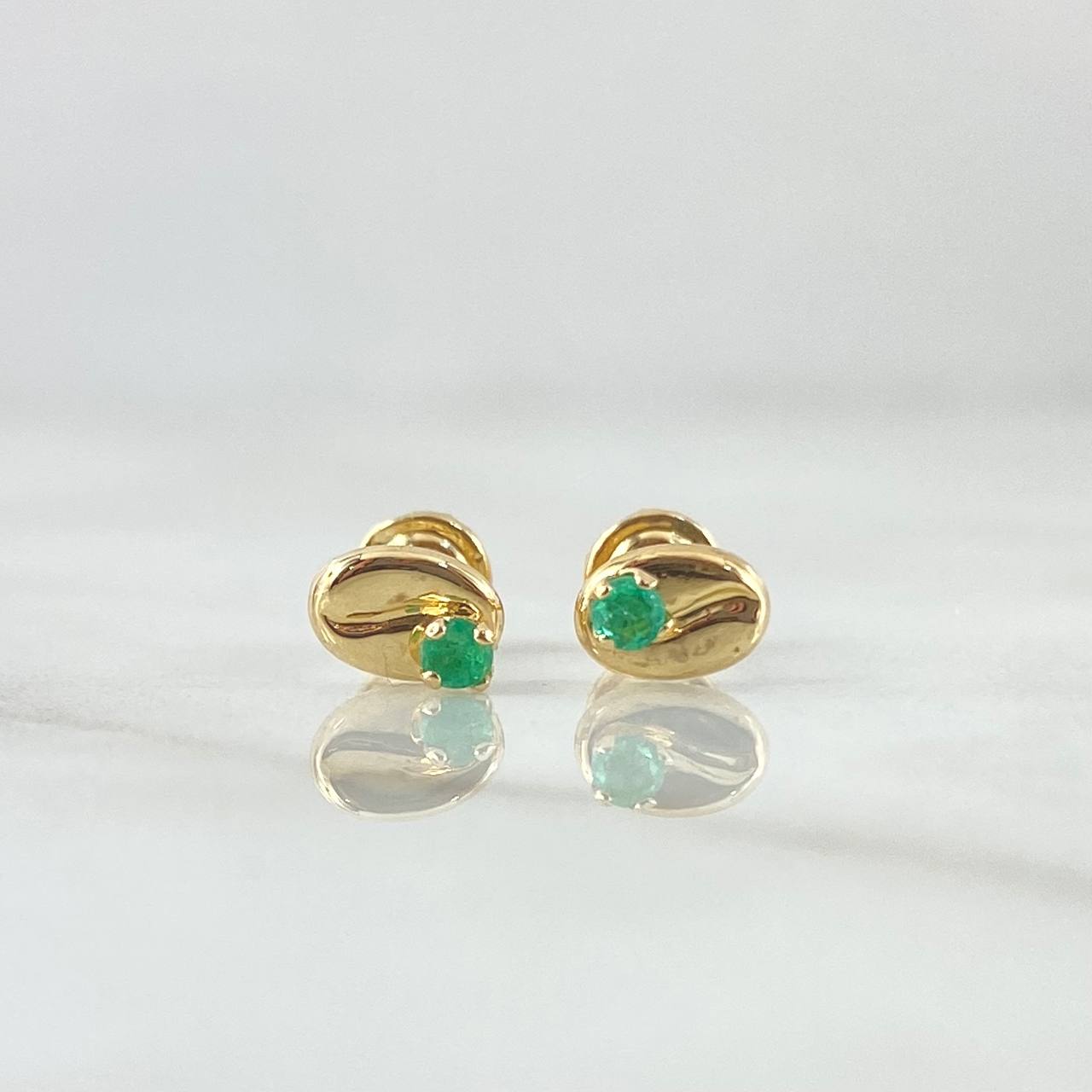 Stud Earrings Coffee Grain 0.8gr / 4.2mm Emerald 7pts 18K Yellow Gold (Jewel) ©