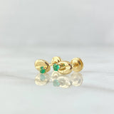 Stud Earrings Coffee Grain 0.8gr / 4.2mm Emerald 7pts 18K Yellow Gold (Jewel) ©