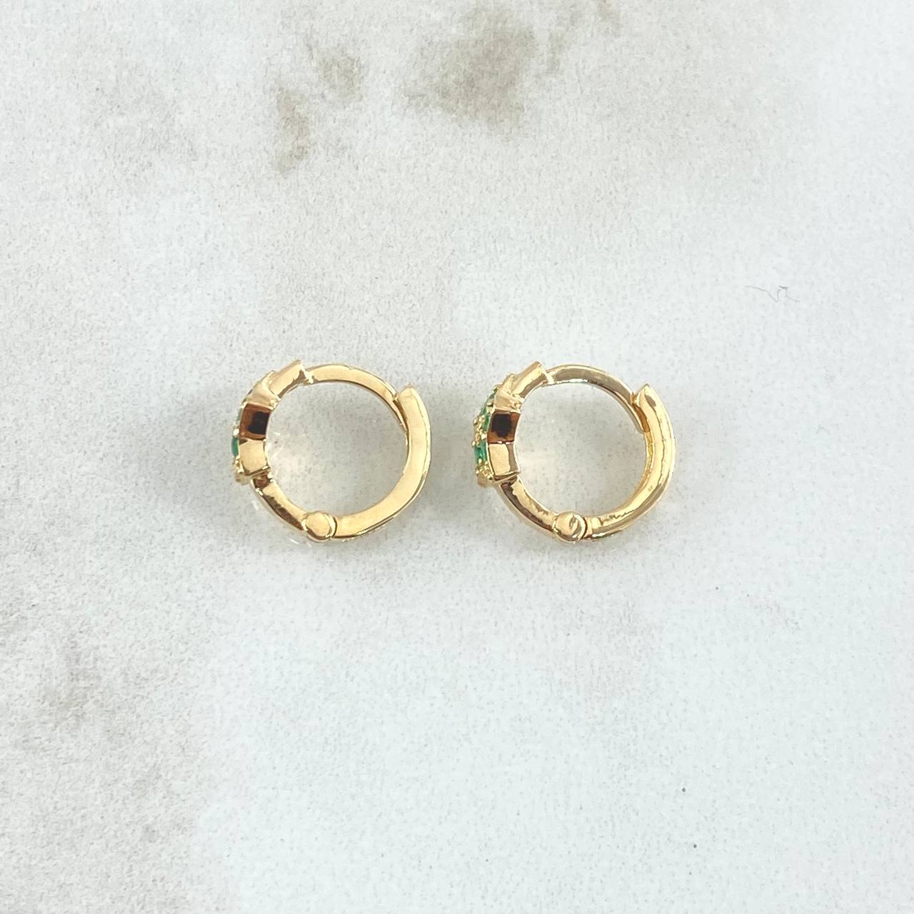 Hoop Earrings Star-shaped 2.3gr / 1cm / Emeralds 21pts 18K Yellow Gold (Jewel) ©