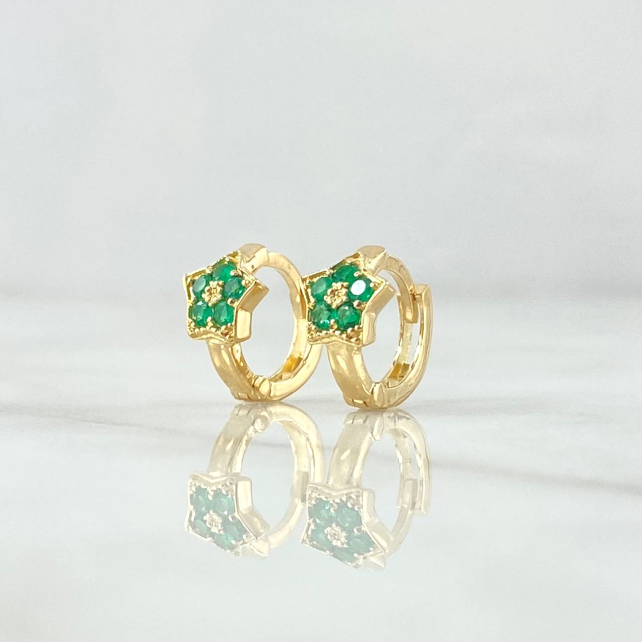 Hoop Earrings Star-shaped 2.3gr / 1cm / Emeralds 21pts 18K Yellow Gold (Jewel) ©