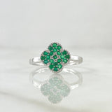 Anillo Trébol VCyA 2.55gr / T7 1/4 / Esmeraldas 33pts Oro Blanco 18K (Joya) ©
