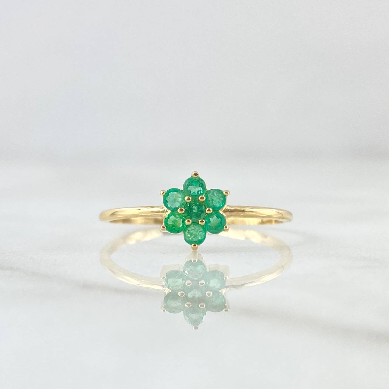 Dryad Flower Ring 1.35gr / Size 7 1/4 / Emeralds 7pts 18K Yellow Gold (Jewel)