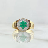 Anillo Marco Circular 7.35gr / T10 1/2 / Esmeraldas 46pts Diamantes 16pts Dos  Oros Amarillo Blanco 18K (Joya)