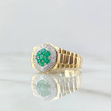 Anillo Marco Circular 7.35gr / T10 1/2 / Esmeraldas 46pts Diamantes 16pts Dos  Oros Amarillo Blanco 18K (Joya)