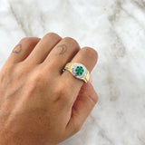 Anillo Marco Circular 7.35gr / T10 1/2 / Esmeraldas 46pts Diamantes 16pts Dos  Oros Amarillo Blanco 18K (Joya)