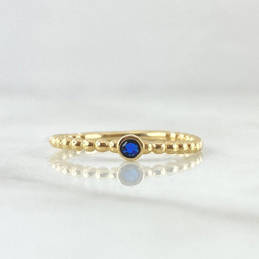 Ring Solitaire Bezel Spheres 1.65gr / Size 6 1/2 / Royal Blue Zircon 18K Yellow Gold