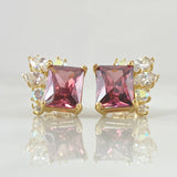 Princess Cut Rectangle Stud Earrings 4.85gr / 1cm (0.4in) / Natural Pearl 18K Gold