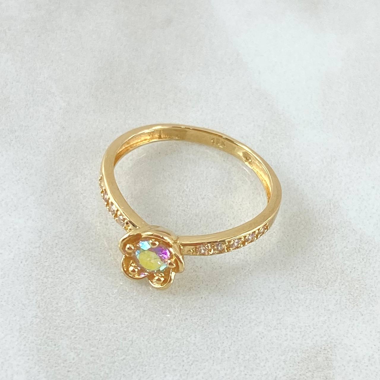 Anillo Flor Tornasol 2.7gr / T7 / Nac.Esp. Oro 18K