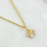 Set Cadena Lazo 0.9gr / 45cm + Dije Oreja Ratón 0.55gr / 1.45gr / Circones Lila Oro 18K (Oferta) ©