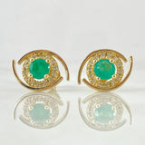 Open Eye Stud Earrings Emerald 79pts Diamond 5pts 3.05gr / 18K Gold ©