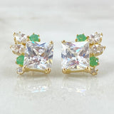Princess Cut Rectangle Stud Earrings 5gr / 1.6cm (0.6in) / Natural Spanish Pearl 18K Gold ©