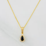 Venetian Chain Set + Tear Drop Halo Pendant / 2.45g / 18 in Yellow Gold 18K