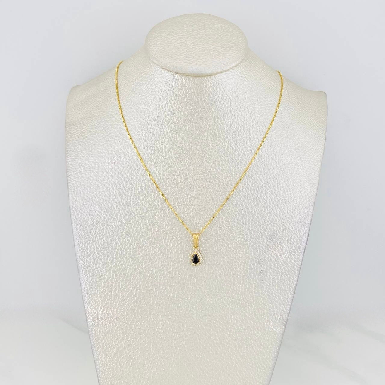Venetian Chain Set + Tear Drop Halo Pendant / 2.45g / 18 in Yellow Gold 18K