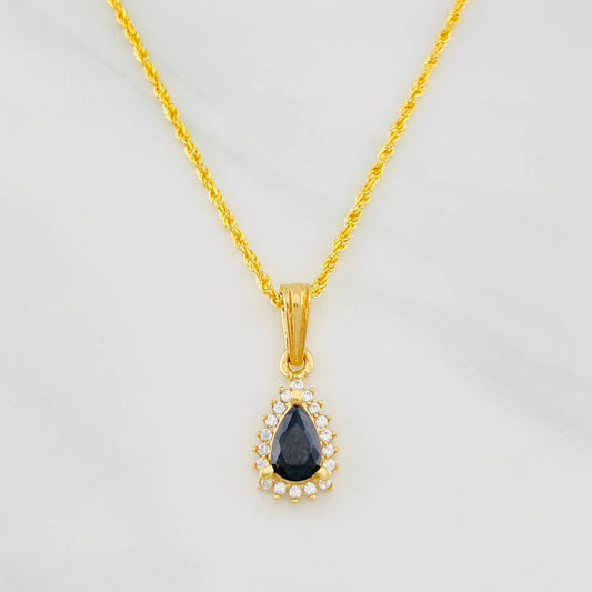 Set Rope Chain + Tear Halo Pendant / 2.05g / 20 in 18K Yellow Gold
