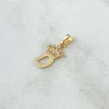Dije Letra D Corona 0.9gr / 2.3cm / Circones Blancos Oro Amarillo 18K