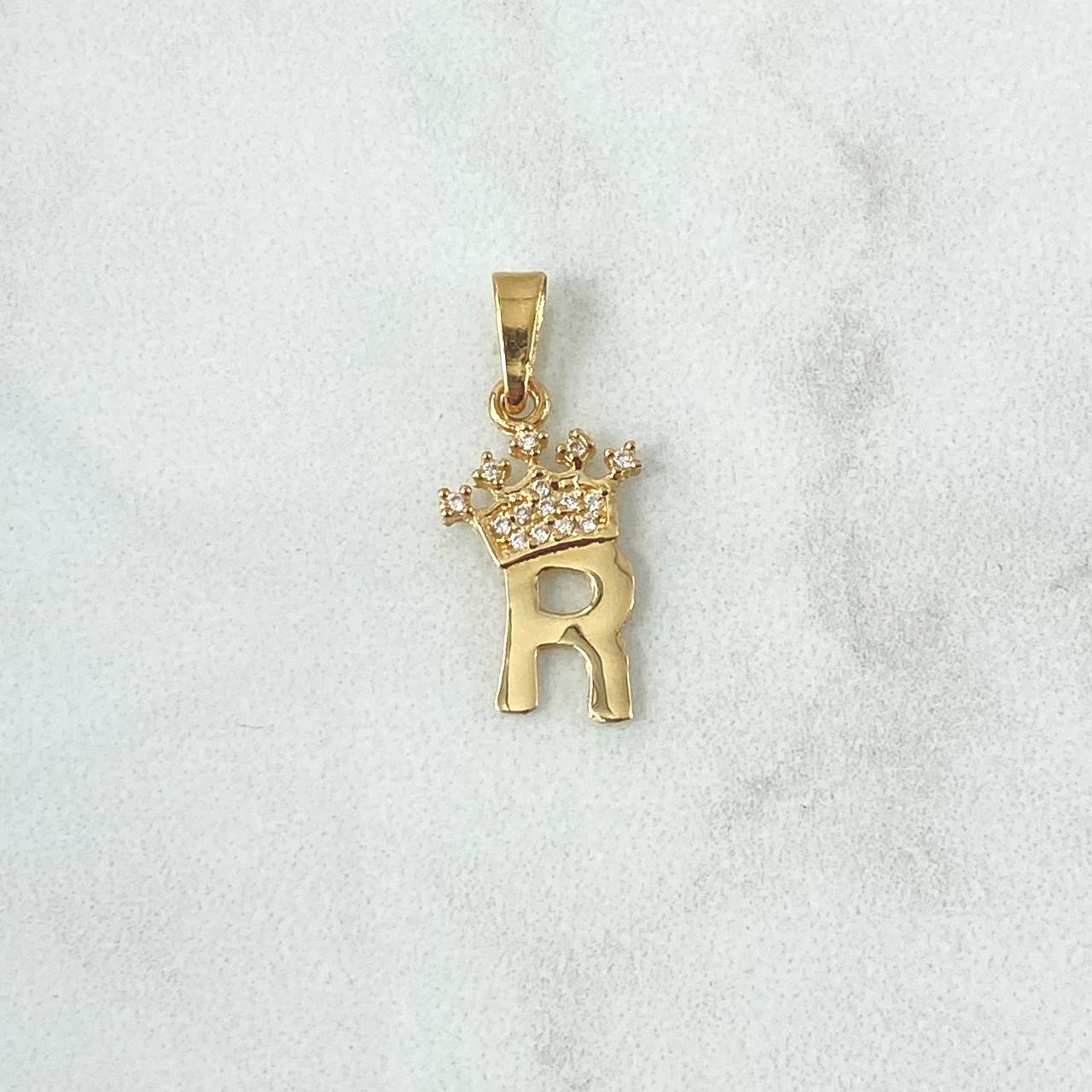 Pendant Letter R Crown 0.9gr / 2.3cm / White Zircons 18K Yellow Gold