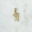 Pendant Letter R Crown 0.9gr / 2.3cm / White Zircons 18K Yellow Gold