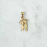 Pendant Letter R Crown 0.9gr / 2.3cm / White Zircons 18K Yellow Gold
