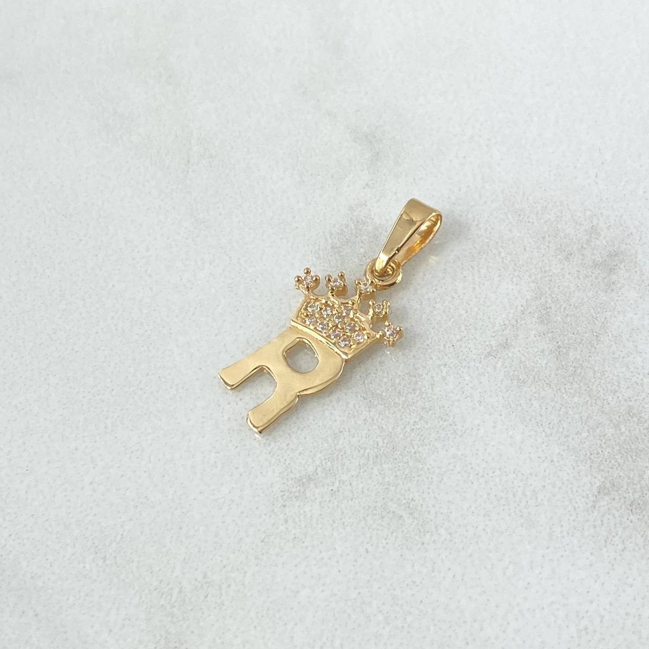 Pendant Letter R Crown 0.9gr / 2.3cm / White Zircons 18K Yellow Gold