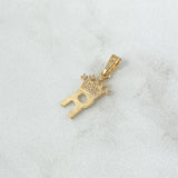 Pendant Letter R Crown 0.9gr / 2.3cm / White Zircons 18K Yellow Gold