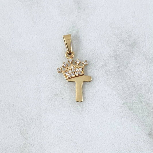 Pendant Letter T Crown 0.9gr / 2.3cm / White Zircons 18K Yellow Gold