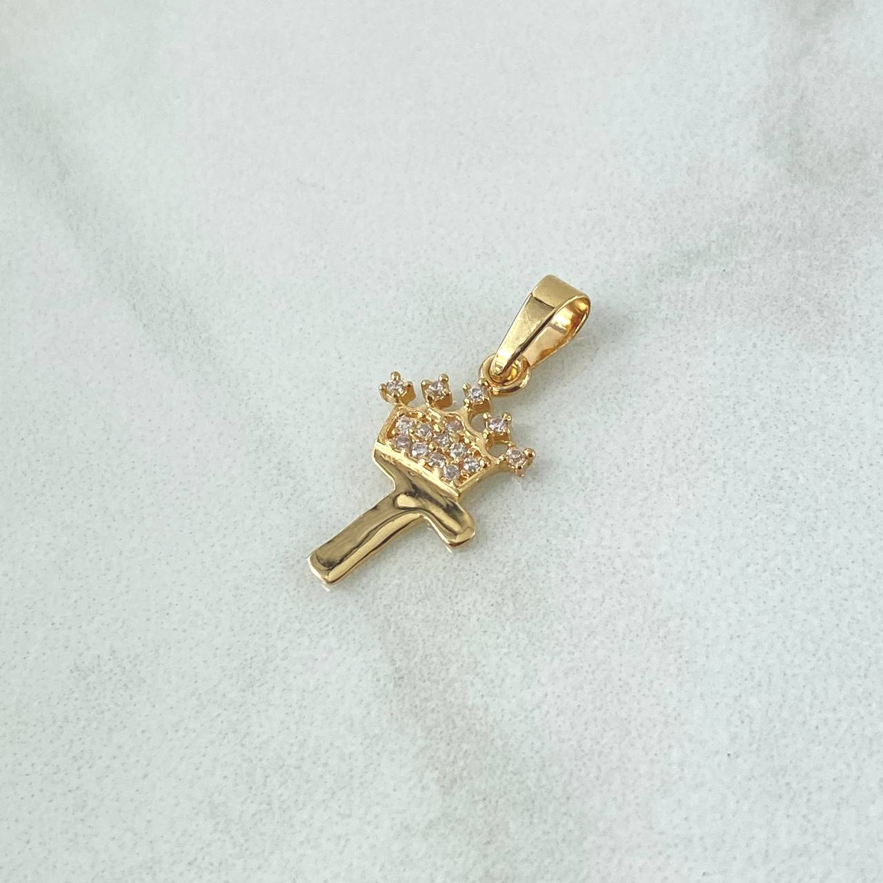 Pendant Letter T Crown 0.9gr / 2.3cm / White Zircons 18K Yellow Gold