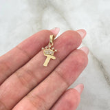 Pendant Letter T Crown 0.9gr / 2.3cm / White Zircons 18K Yellow Gold